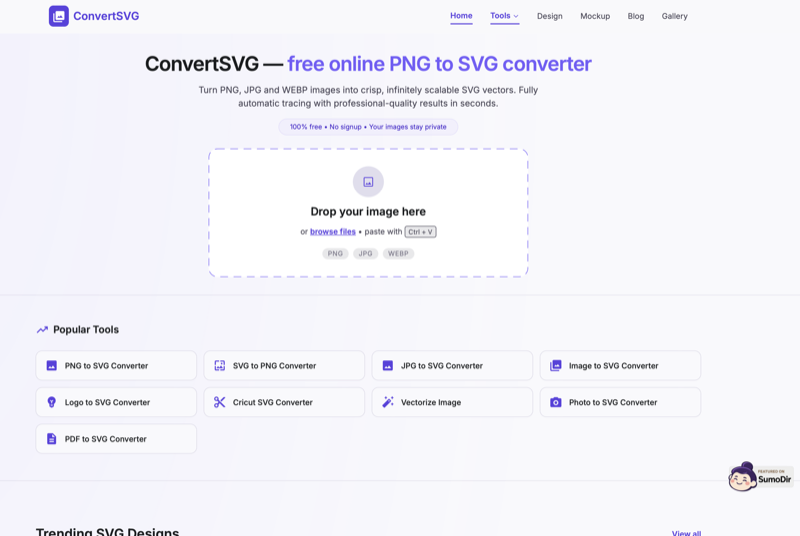 Logo to SVG converter upload area on ConvertSVG